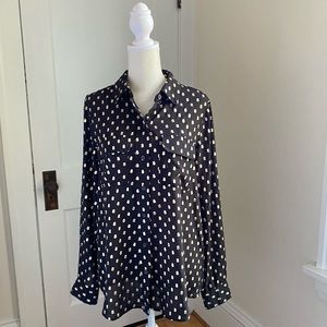 Gold + White Polka Dot Silky Button-Down!